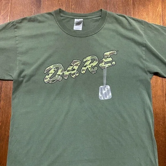 Gildan DARE Drug Program Georgia Sheriff Office Dog Tag Army Green Tee Large - Picture 2 of 7